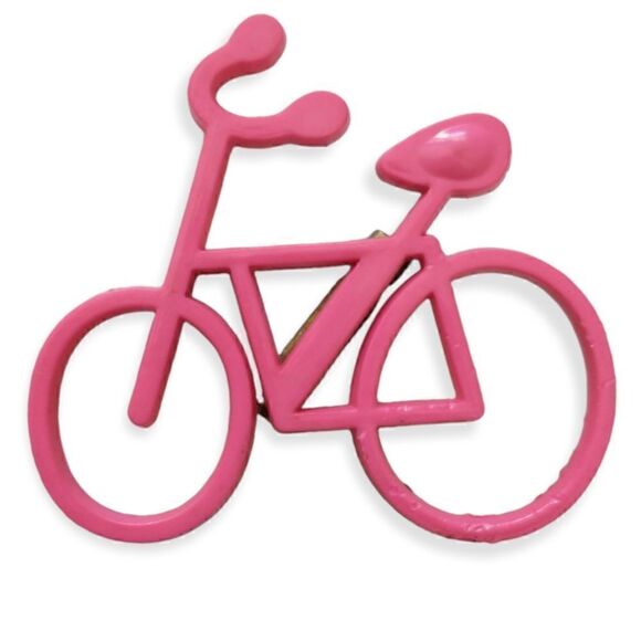 Vtg Bicycle Bike Brooch Pin Plastic Hot Pink Whimsical 70s 80s Open Work Quirky. - Picture 10 of 15